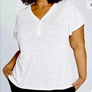 Lane Bryant 14/16 Cloud  V-neck Henley Style Tee Shirt Flutter Sleeves NEW